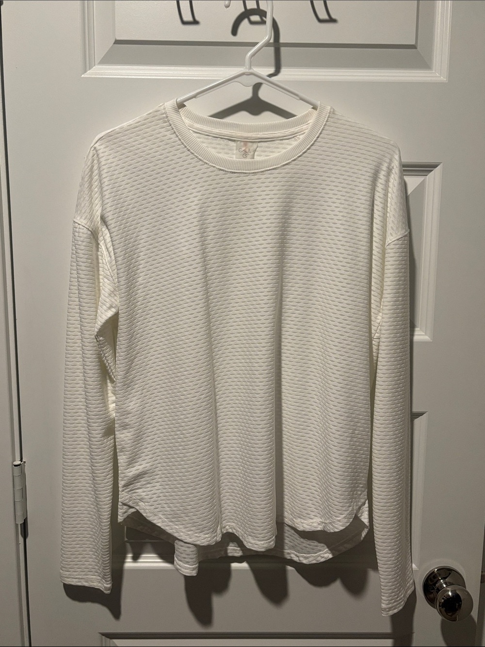 Calia White Waffle Knit Long Sleeve Active Top